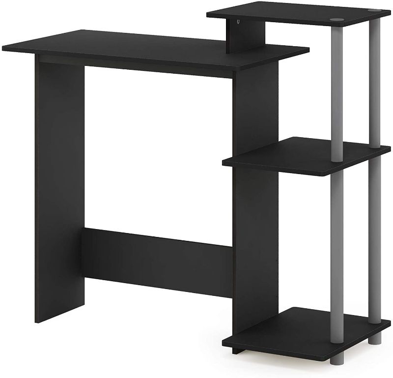 Photo 1 of Furinno Efficient Home Laptop Notebook Computer Desk with Square Shelves, Black/Grey
