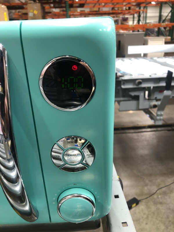 Photo 1 of Galanz GLCMKA07GNR-07 Retro Microwave Oven, LED Lighting, Pull Handle Design, Child Lock, Surf Green, 0.7 cu ft
