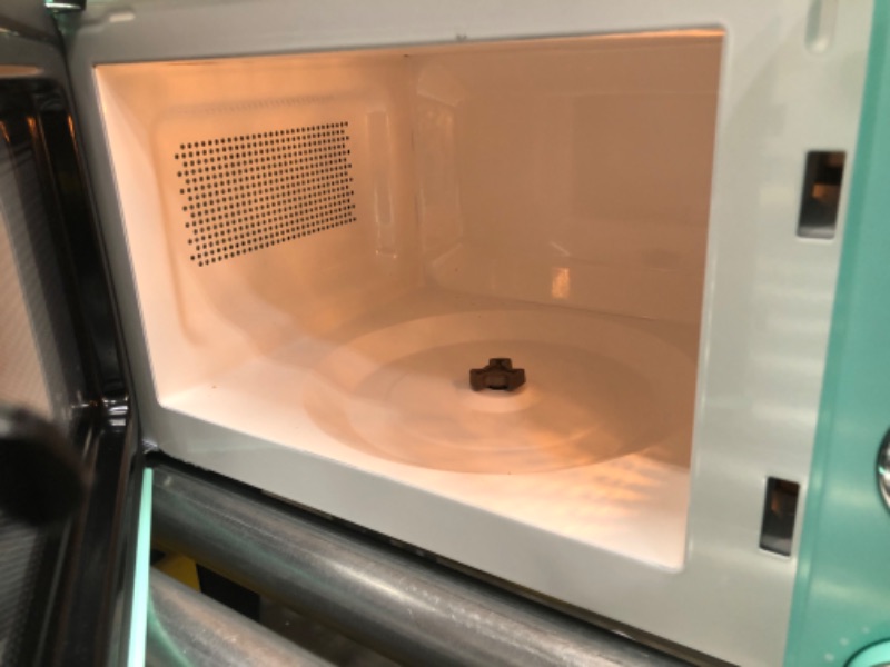 Photo 1 of Galanz GLCMKA07GNR-07 Retro Microwave Oven, LED Lighting, Pull Handle Design, Child Lock, Surf Green, 0.7 cu ft