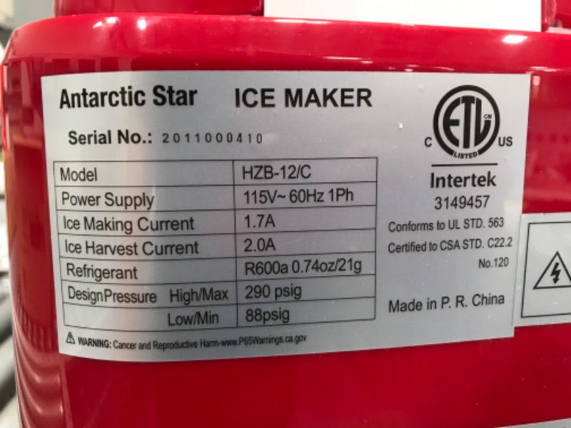 Photo 4 of **PARTS ONLY** Antarctic Star Ice Maker Machine Countertop, Red