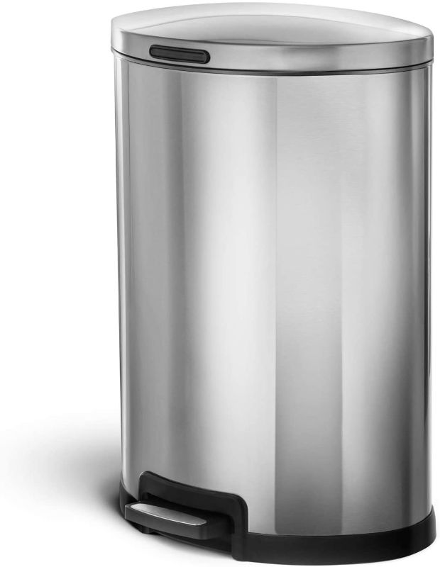 Photo 1 of **LIGHT DAMAGE* Home Zone Living 12 Gallon Kitchen Trash Can, Semi-Round Stainless Steel, Step Pedal, 45 Liter
