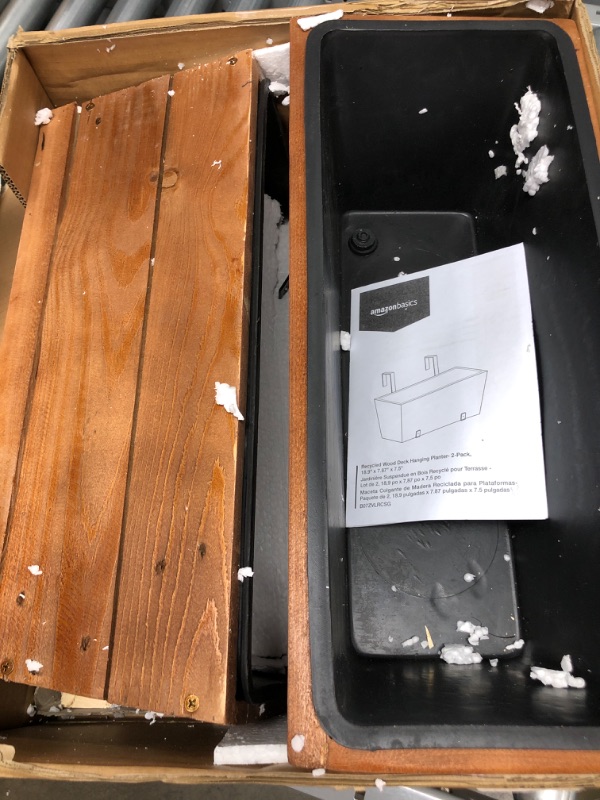 Photo 1 of **LIGHT DAMAGE* Amazon Basics Recycled Wood Deck Hanging Planter - 2-Pack, 18.9" x 7.87" x 7.5"
