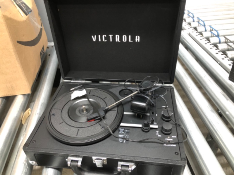 Photo 2 of **MISSING PARTS** Victrola Vintage 3-Speed Bluetooth Portable Suitcase Record Player with Built-in Speakers | Upgraded Turntable Audio Sound| Includes Extra Stylus | Black,...
