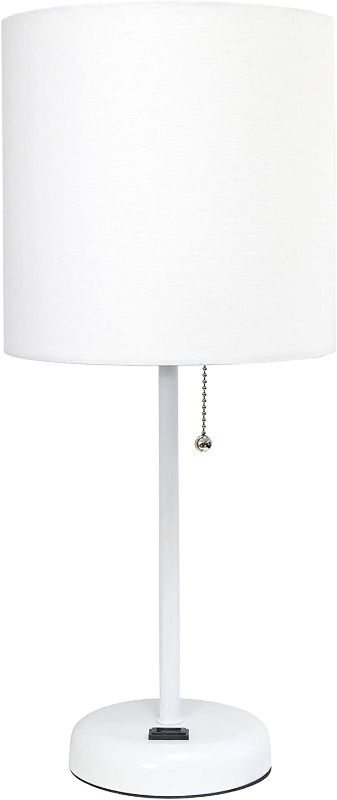 Photo 1 of **MINOR DAMAGE** Limelights LT2024-WOW Stick Charging Outlet and Fabric Table Lamp, White Base/White Shade
