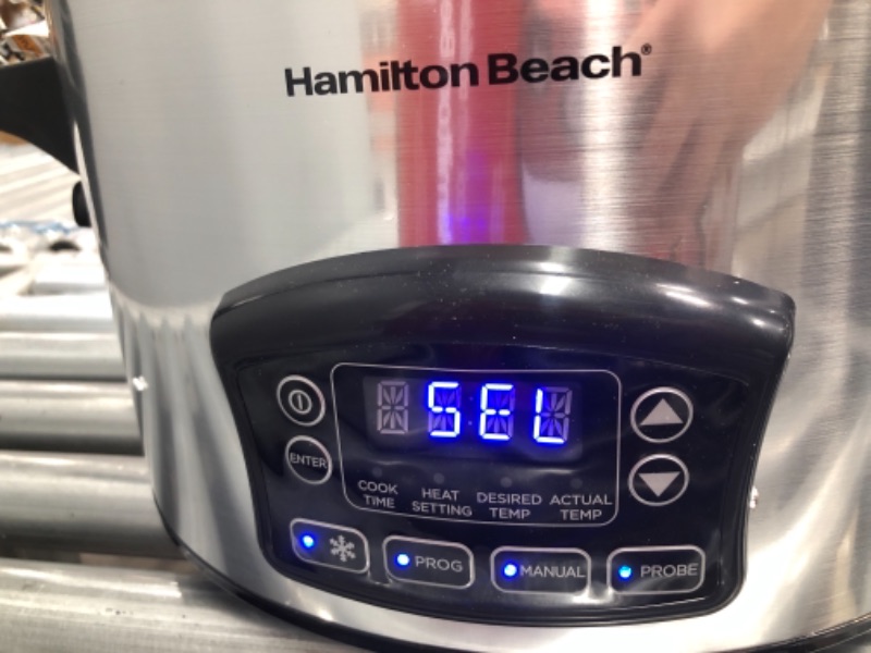 Photo 4 of Hamilton Beach 33869 Portable 6-Quart Set & Forget Digital Programmable Slow Cooker with Lid Lock, Defrost Setting, Temperature Probe, Silver
