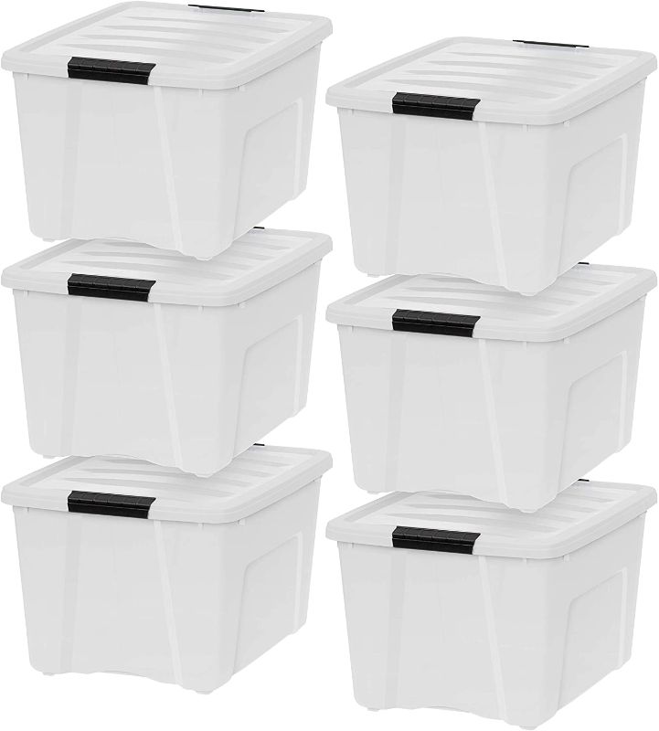 Photo 1 of ***LIGHTLY DAMAGED** IRIS USA TB Pearl Plastic Storage Bin Tote Organizing Container with Durable Lid and Secure Latching Buckles, 40 Qt, 6 Count
