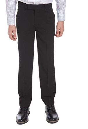 Photo 1 of Calvin Klein Boys' Flat-Front Bi-Stretch Dress Pant, Straight Leg Fit & Hemmed Bottom, Belt Loops & Functional Front Pockets- Size 12
