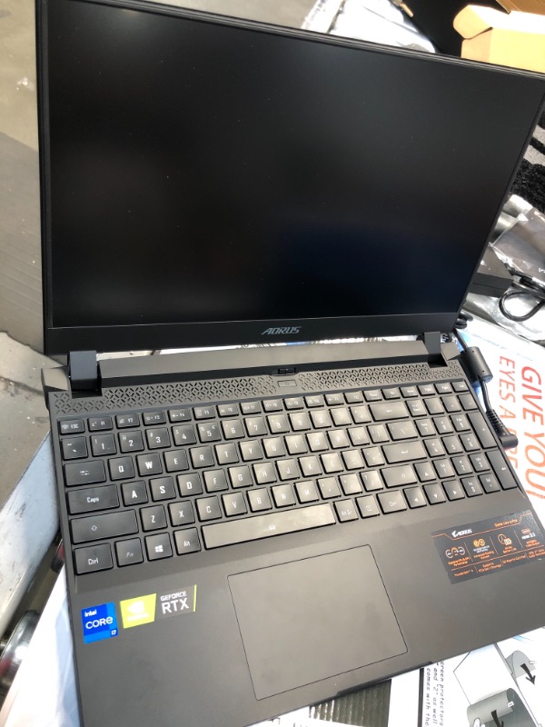 Photo 1 of DAMAGED GIGABYTE AORUS 15P YD - 15.6" FHD IPS Anti-Glare 240Hz, Intel Core i7, NVIDIA GeForce RTX 3080 Laptop GPU 16GB GDDR6, 32GB Memory, 1TB SSD, Win10 Home, Gaming Laptop (AORUS 15P YD-74US244SH) SIGNS OF TAMPERING WITH INSIDES WILL RESULT IN DENIAL OF