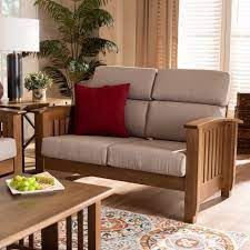 Photo 1 of ***CUSHIONS ONLY***
Baxton Studio Charlotte Modern Classic Mission Style Taupe Fabric Upholstered Walnut Brown Finished Wood 2-Seater Loveseat
