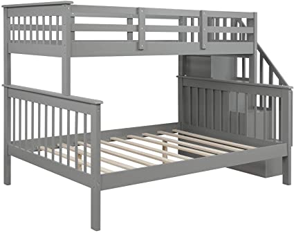 Photo 1 of ***NOT COMPLETE***BOX 2 of 3***
ACHICOO Stairway Twin-Over-Full Bunk Bed with Storage and Guard Rail for Bedroom, Dorm, for Kids, Adults, Gray Color
