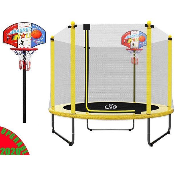 Photo 1 of NEW**SIMILAR TO STOCK PHOTO**
ANISE 60" Trampoline for Kids - 5ft Outdoor & Indoor Mini Toddler Trampoline with Enclosure, Basketball Hoop