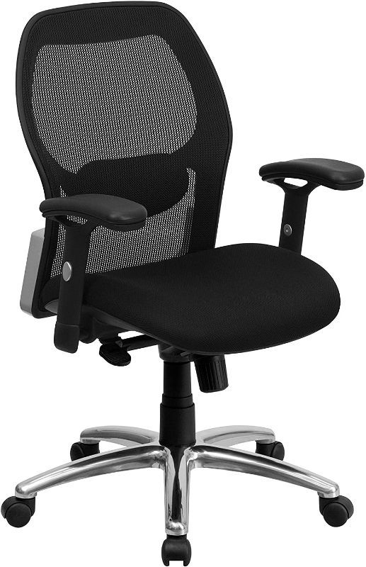 Photo 1 of ***PARTS ONLY*** 
Flash Furniture Mid-Back Black Super Mesh Executive Swivel Office Chair with Knee Tilt Control and Adjustable Lumbar & Arms Product Dimensions	