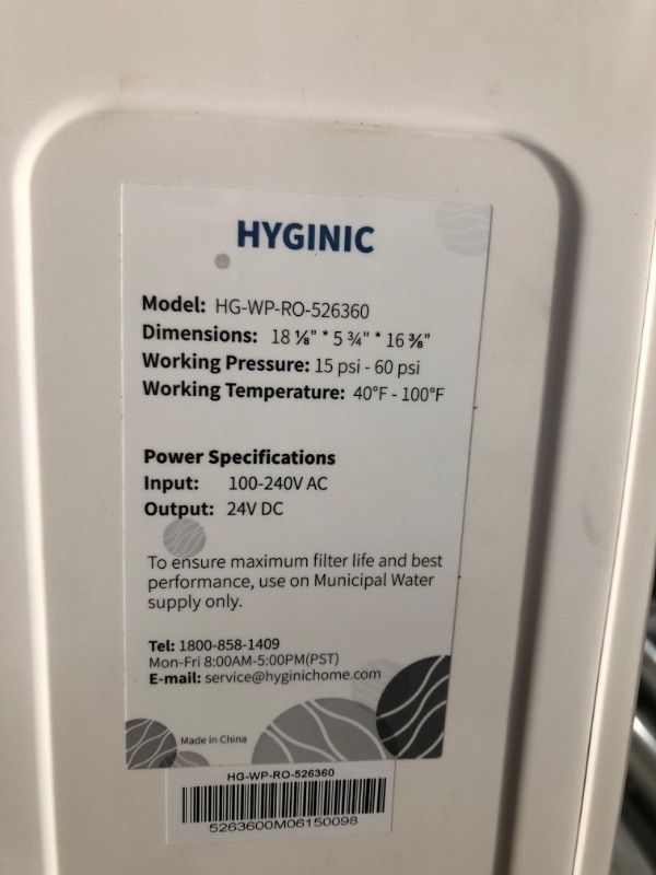 Photo 3 of ***PARTS ONLY***
HYGINIC Reverse Osmosis Water Filtration System, NSF Certified, TDS Reduction, 600 GPD Tankless Ro System
