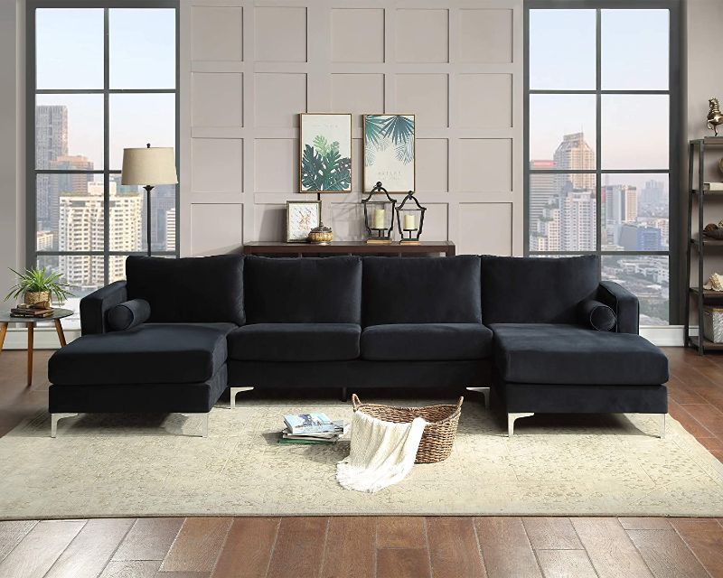 Photo 1 of **BOX 1 OF 3**NOT COMPLETE**
Sectional Sofa Sets Modern Elegant Velvet with Two Pillows, Upholstered U-Shaped Sofa Couch for Living Room/Apartment, Black
