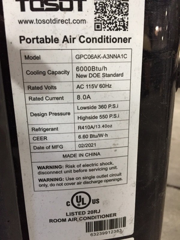 Photo 4 of *** MISSING WHEEL*** TOSOT 10,000 BTU PORTABLE AIR CONDITIONER REMOTE CONTROL, BUILT-IN DEHUMIDIFIER, FAN COOL ROOMS UP TO 400 SQUARE FEET, GREY
