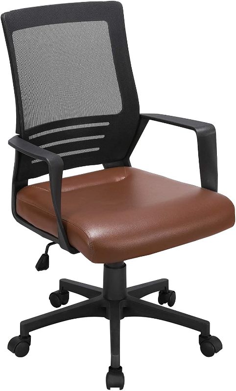 Photo 1 of Yaheetech Ergonomic Home Office Chair Leather and Mesh Combine Desk Chair Rolling Swivel Adjustable Mesh Chair, Brown
