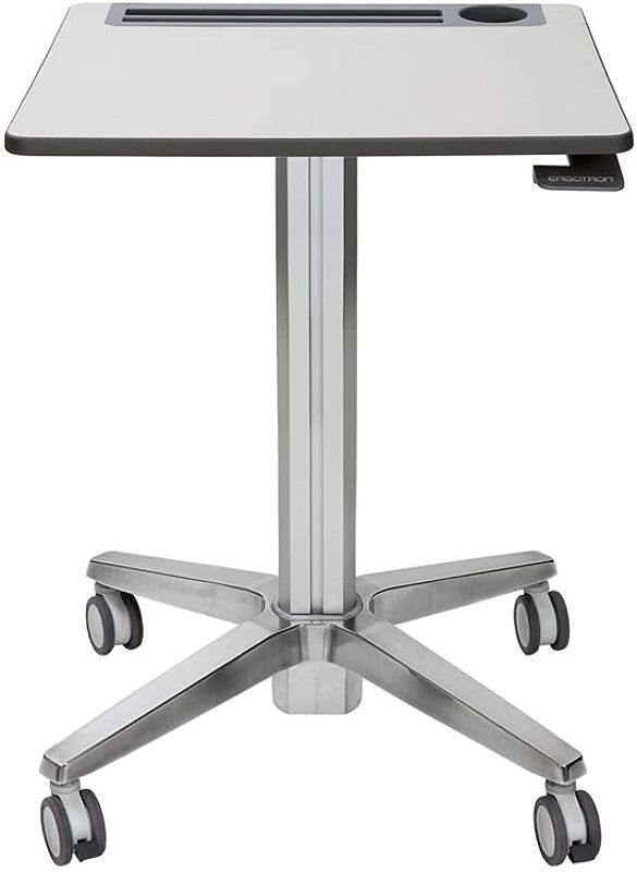 Photo 1 of Ergotron – LearnFit Mobile Standing Desk, Rolling Laptop Sit Stand Desk – Tall, Grey
LEVER IS DAMAGED, STOPS THE DEST FROM RISING