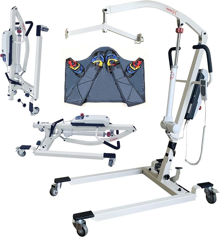 Photo 1 of doudouX Portable Folding Compact Electric Patient Lift, Hoyer Lift for Home Use and Car Travel, with High-Capacity Rechargeable Battery, 450Lbs. (Installation-Free HY201-1 with Full-Body Sling)
