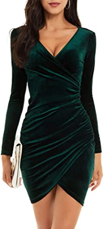 Photo 1 of USED: GUBERRY Womens Wrap V Neck Long Sleeve Velvet Bodycon Ruched Cocktail Party Dress x large
