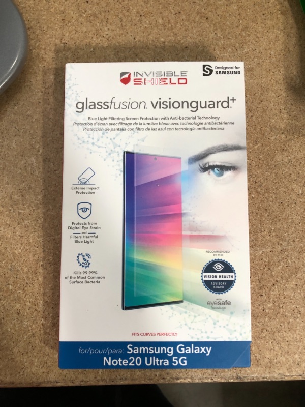 Photo 2 of ZAGG Invisbleshield Glass Fusion Visionguard - Extreme Hybrid Glass Protection + Harmful Blue Light Filter - Screen Protector - Made for Samsung Note 20 Ultra - Clear (200106631)
