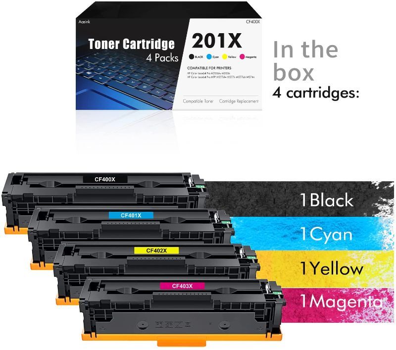 Photo 1 of 201X MFP M252DW TONER CARTRIDGE: 5 PACKS HIGH YIELD TONER CARTRIDGES COMPATIBLE CF400X CF401X CF402X CF403X REPLACEMENT FOR HP COLOR LASER PRO MFP M277DW M277N M277C6 M277 M252 SERIES PRINTER

