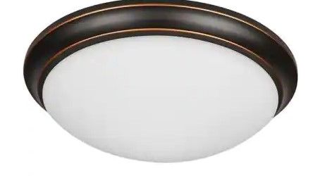 Photo 1 of 
Hampton Bay
Withers 13 in. 140-Watt Equivalent Oil-Rubbed Bronze Selectable Integrated LED Flush Mount with Glass Shade