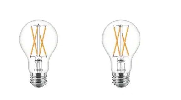 Photo 1 of 
Philips
40-Watt Equivalent A19 Dimmable with Warm Glow Dimming Effect Clear Glass LED Light Bulb Soft White (2700K) (4-Pack)