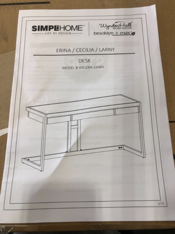 Photo 2 of USED//DAMAGED: SIMPLIHOME Erina SOLID WOOD and Metal Modern Industrial 60 inch Wide Home Office Desk, Writing Table, Workstation, Study Table Furniture in Distressed White with 2 Drawers 24"D x 60"W x 31"H

