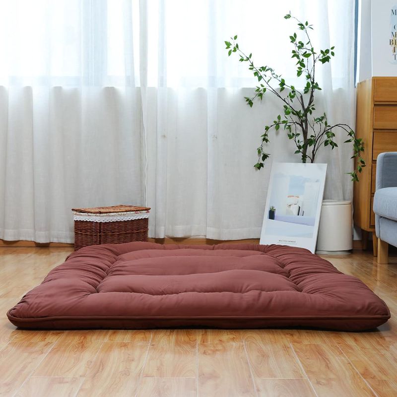 Photo 1 of XICIKIN Japanese Floor Mattress, Japanese Futon Mattress Foldable Mattress, Roll Up Mattress Tatami Mat with Washable Cover, Easy to Store and Portable for Camping, Coffee, FULL