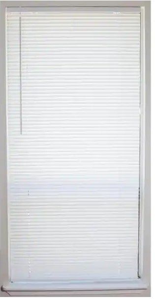 Photo 1 of 36 in. x 78 in. Black Privacy Window Film and White Cordless 1 in. Vinyl Mini Blind - 32 in. W x 64 in. L

