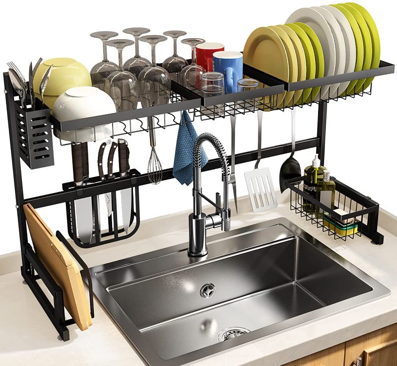 Photo 1 of *** STOCK PHOTO FOR REFERENCE*** Over The Sink Dish Drying Rack, SNTD Width Adjustable?32"?Sink Size ? 40"? Stainless Steel Kitchen Supplies Storage Counter Organizer, Black
