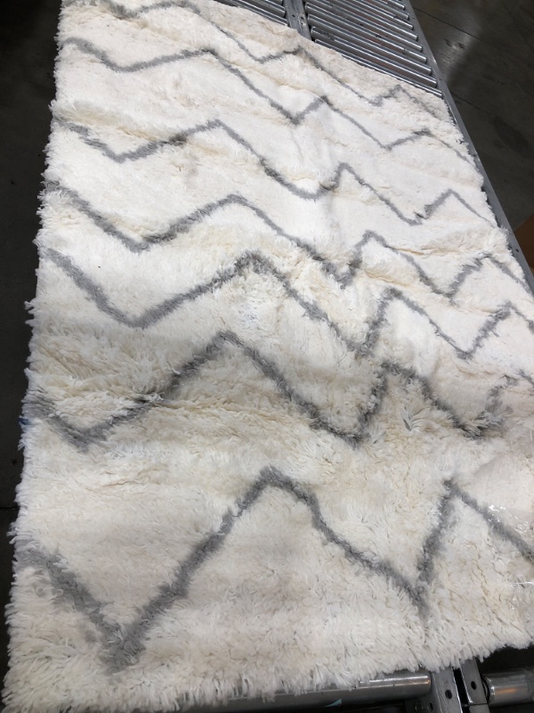 Photo 2 of (DISCOLORED STRIPE)
4'x5'6" Chevron Shag Area Rug Cream - Pillowfort™
