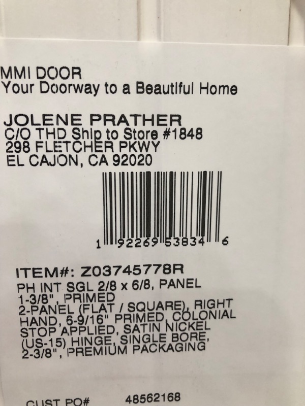 Photo 4 of (COSMETIC DAMAGE TOP)
Shaker Flat Panel 32 in. x 80 in. Right Hand Solid Core Primed HDF Single Pre-Hung Interior Door with 6-9/16 in. Jamb
