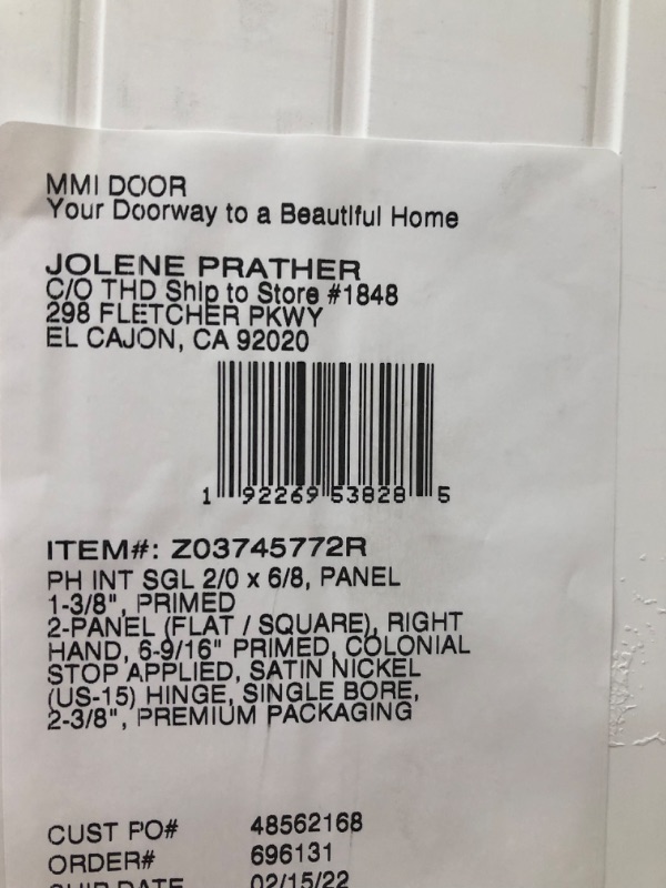 Photo 3 of (CRACKED/BROKEN DOOR JAMB)
Shaker Flat Panel 24 in. x 80 in. Right Hand Solid Core Primed HDF Single Pre-Hung Interior Door with 6-9/16 in. Jamb
