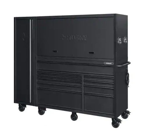 Photo 1 of (DENTED CORNER; DENTED/SCRATCHED PULLOUT DRAWER/EDGE; WATER DROPLETS INTERIOR COMPARTMENT; ORANGE COSMETIC DAMAGES, POSSIBLY CLEANABLE; ALL 3 KEYS PRESENT) 
Husky Heavy-Duty 80 in. W 10-Drawer, Deep Combination Tool Chest and Rolling Cabinet Set in Matte 