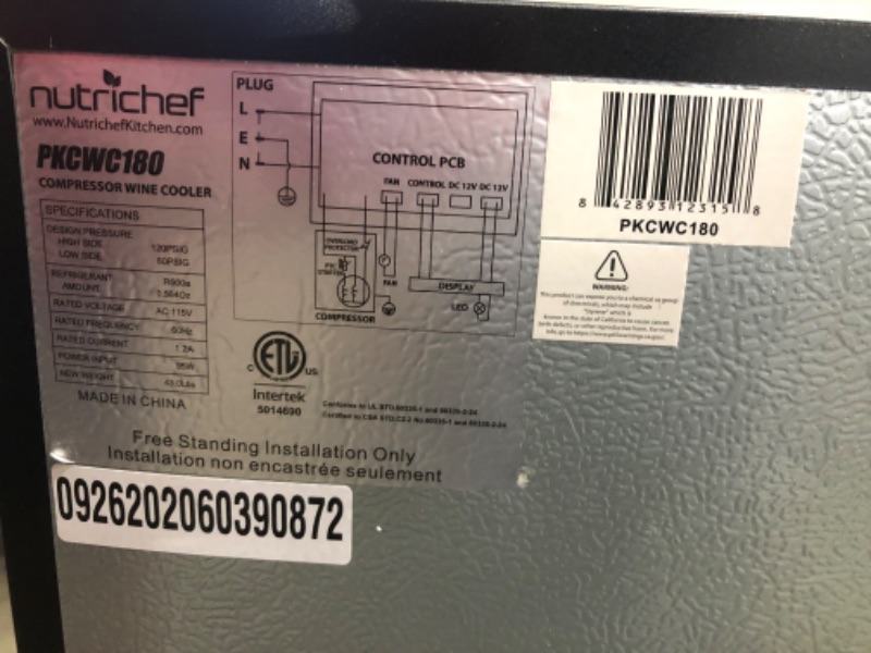 Photo 3 of (RUMBLING MOTOR; CRACKED CORNER DOOR; DAMAGED DOOR JOINT; SCRATCHED DOOR TOP) 
NutriChef PKCWC180 - Wine Chilling Refrigerator Cellar