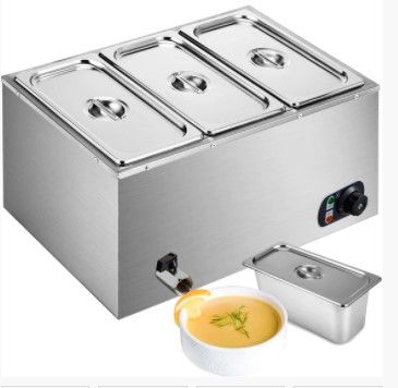 Photo 1 of **MISSING COMPONENTS/UNFUNCTIONAL** - Food Warmer Bain Marie Steam Table Steamer Wet Heat 3-pan Heavy Gauge Pans 850w
