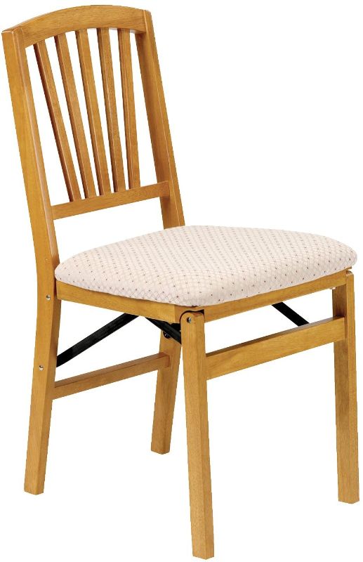 Photo 1 of **ONE CHAIR IS DAMAGE** Stakmore Slat Back Folding Chair Finish, Set of 2, Oak
