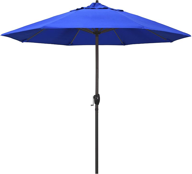 Photo 1 of **SIMILAR BUT DIFFERENT COLOR POLE**- California Umbrella ATA908117-5401 9' Round Aluminum Market, Crank Lift, Auto Tilt, Beige Pole, Sunbrella Pacific Blue Patio Umbrella
