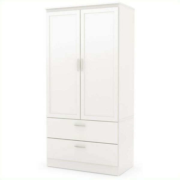 Photo 1 of *Missing Box 2* South Shore 2-Door Wardrobe Armoire with Adjustable Shelves and Storage Drawers, Pure White 