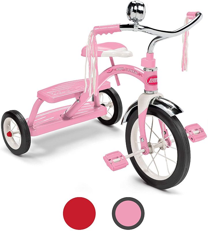 Photo 1 of Radio Flyer Classic Pink Dual Deck Tricycle Ride On, 31.5L x 24.5W x 21.5H in.
