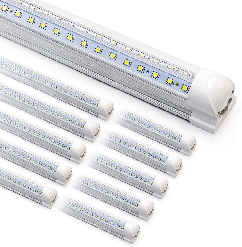 Photo 1 of 10Pack 8Ft LED Shop Light Fixture, 90W T8 Integrated LED Tube Light, 6500K 12000LM V Shape Linkable Light Fixture, High Output Clear Cover Plug and Play, 270 Degree LED Lighting for Garage Shop Barn
