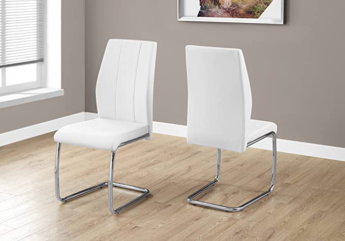 Photo 1 of  2 Piece DINING CHAIR-2PCS/ 39" H/WHITE LEATHER-LOOK/CHROME, 
