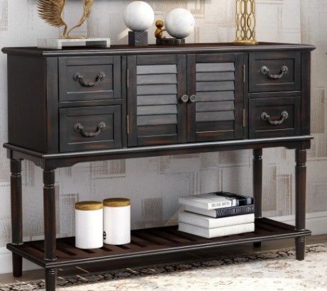 Photo 1 of 45.3 in. L Espresso Wood Rectangle Console Table with Shutter Doors and 4-Storage Drawers Weight Capacity: 156.6 lbs.
