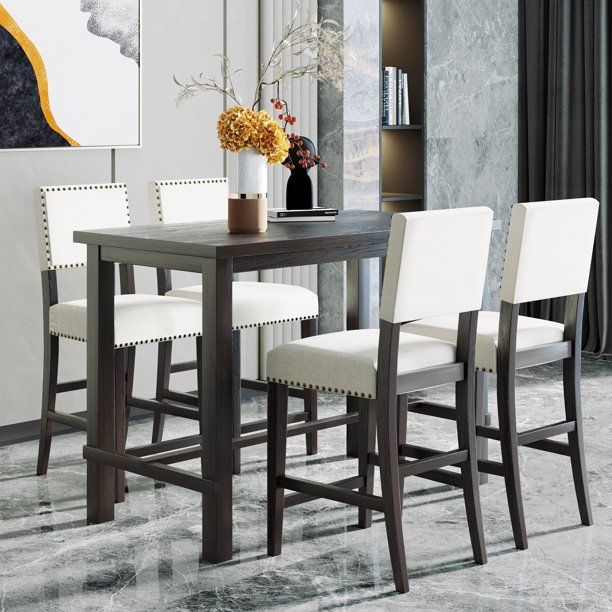 Photo 1 of (ONLY CHAIRS) 5-Piece Counter Height Dining Set, 4 Chairs In Black And Beige
