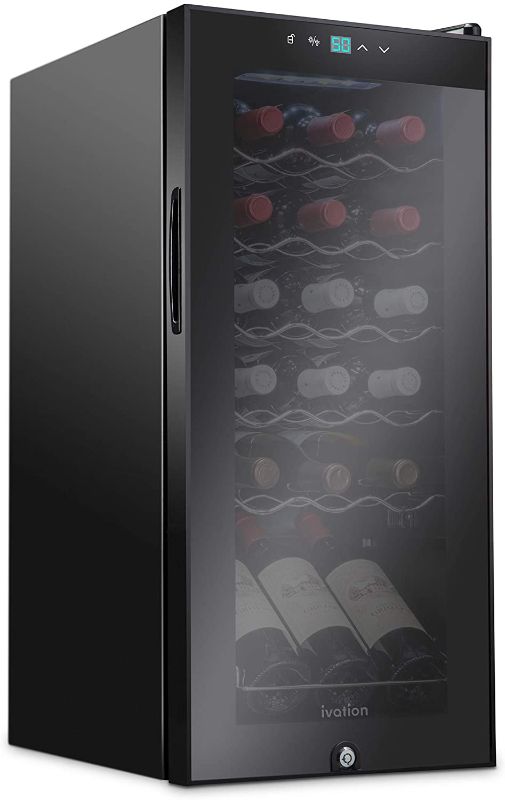Photo 1 of Ivation 18 Bottle Compressor Wine Cooler Refrigerator w/Lock | Large Freestanding Wine Cellar For Red, White, Champagne or Sparkling Wine | 41f-64f Digital Temperature Control Fridge Glass Door Black
