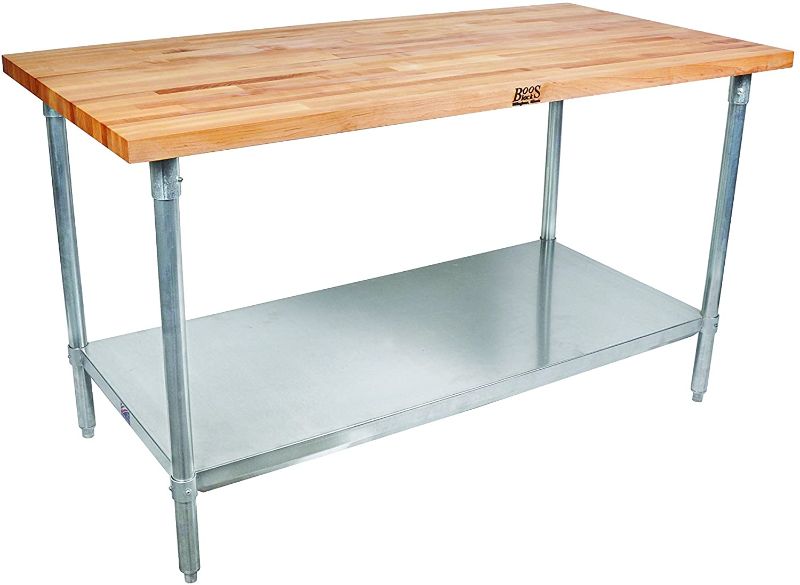 Photo 1 of **PARTS ONLY**
John Boos JNS01 Maple Top Work Table with Galvanized Steel Base and Adjustable Galvanized Lower Shelf, 36" Long x 24" Wide x 1-1/2" Thick
