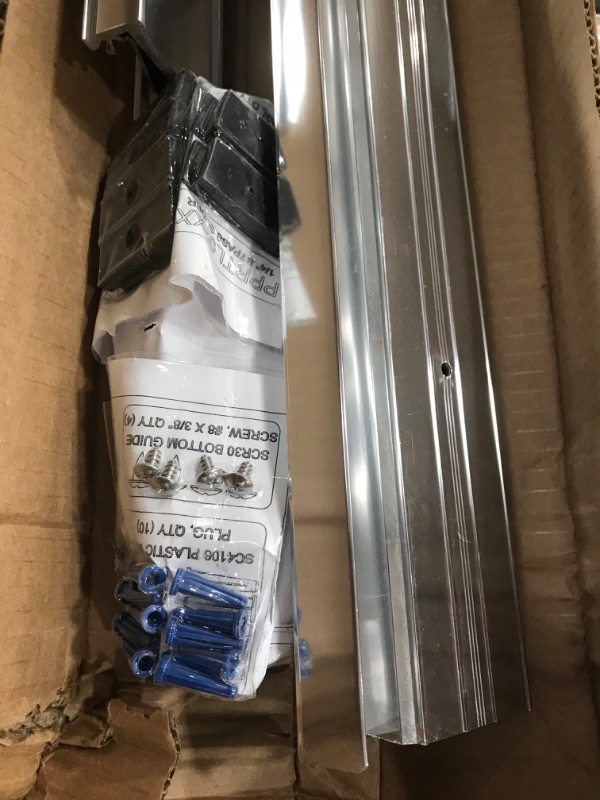 Photo 5 of (BENT METAL ENDS; DAMAGED GLASS CORNER) 
Frameless Bypass Slider (2 glass: 69" X 30.5" per glass)
QCI-5329
3/8” or 1/4” Glass Bypass Slider with Exposed Rollers