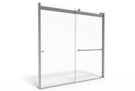 Photo 1 of (BENT METAL ENDS; DAMAGED GLASS CORNER) 
Frameless Bypass Slider (2 glass: 69" X 30.5" per glass)
QCI-5329
3/8” or 1/4” Glass Bypass Slider with Exposed Rollers