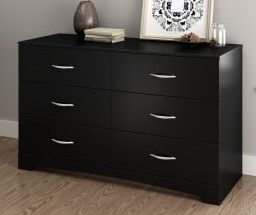 Photo 1 of (BROKEN FRONT BOTTOM FRME) 
South Shore Maddox 6 Drawer Double Dresser in Pure Black
